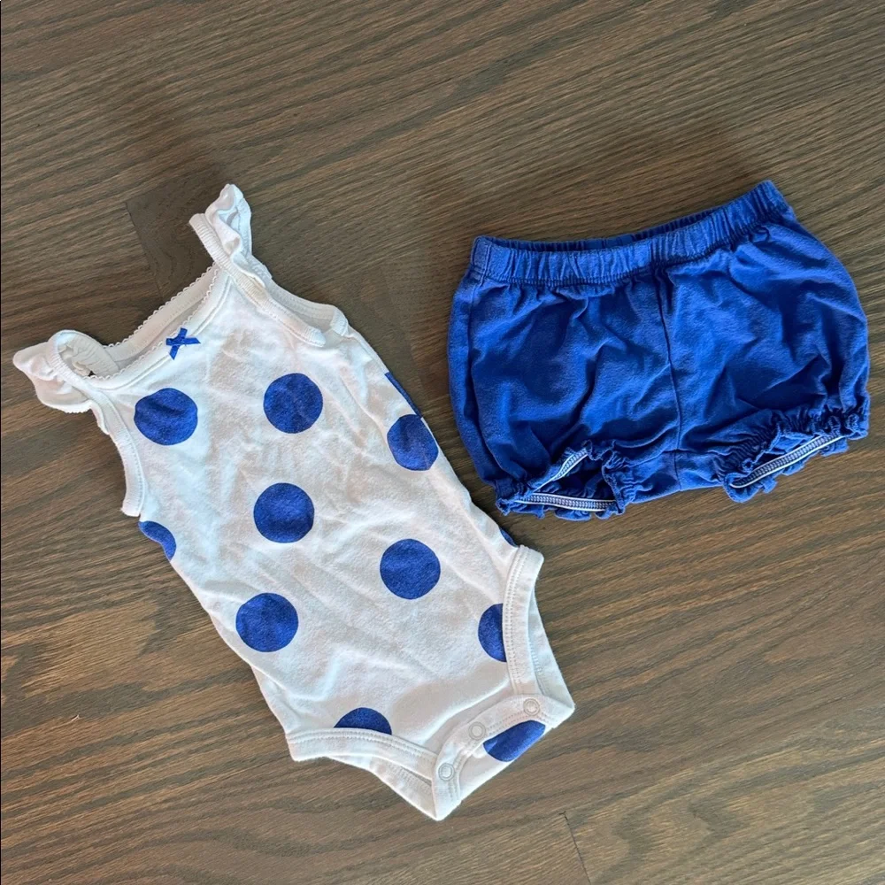 Carters Blue & White Polka Dot 2 Pc Outfit | 3 Months